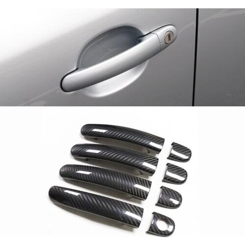 8pcs Real Carbon fiber Door Handle Cover Trim For Skoda Fabia Yeti Octavia 2002 2003 2004 2005 2006 2007 Car accessories