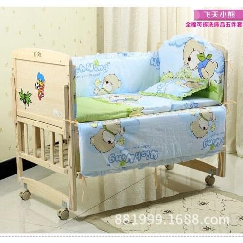 Promotion! 6PCS Bear Baby Bedding Bed Around Bed,Children Crib Bedding Set for Summer (3bumper+matress+pillow+duvet)