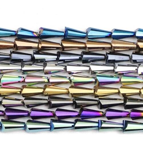 JHNBY Tower shape Austrian crystal beads 4*8mm 70pcs Conical Spire loose beads glass for Jewelry Bracelet Making accessories DIY