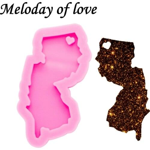 Shiny Glossy New Jersey silicone mold diy USA state map epoxy resin molds jewelry making custom mould keychain DY0223