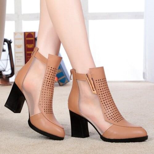 34 Small Size Womens Boots Spring And Summer New High-heeled Boots Female Mesh Sandals Hollow Women Shoes Large 40 41