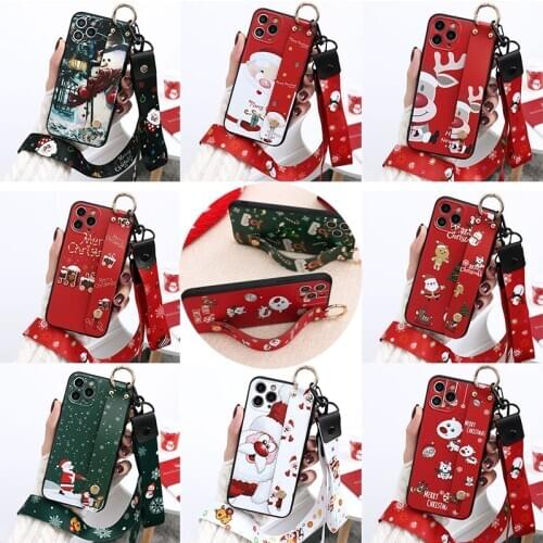 For iPhone 12 Wrist Strap Phone Case Santa Claus Gift For iPhone 11 Pro XS Max X XR Cover 7 8 6 S Plus SE 2020 Case Neck Lanyard