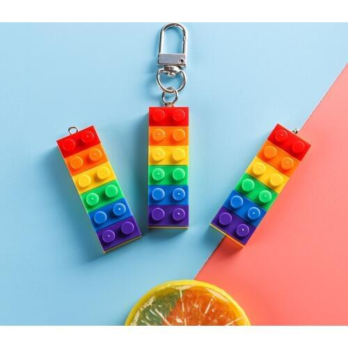 Dayoff Cute Rainbow Blocks Keychain Keyring For Women Girl Jewelry Cartoon Toy Brick Handbag Key Holder Decoration Kids Gift K30