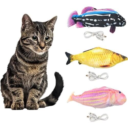 Floppy Fish Cat Toy, 12" Long Realistic Plush Moving Electric Wagging Tail Fish, Funny Interactive Pets Chewing Biting Toy