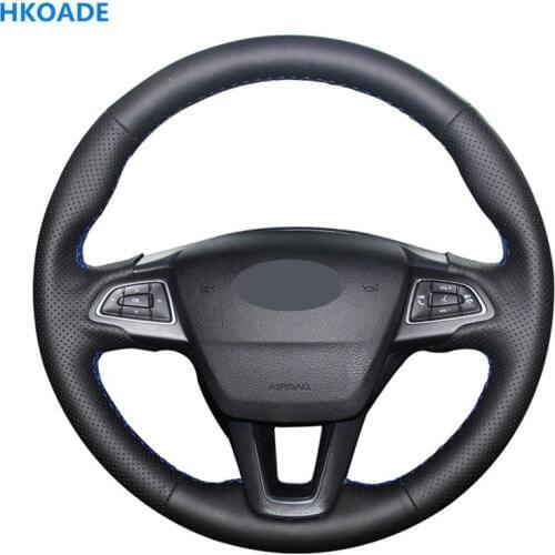 Hand-stitched Black Stylish Artificial Leather Car Steering Wheel Cover For Ford Focus 3 2015-2018 Escape C-MAX Kuga 2016-2019