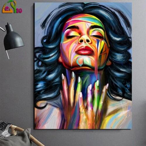 Full Square Round Diy Diamond Painting Abstract Colorful Woman 5D Diamond Embroidery Portrait Home Decor Diamond Art