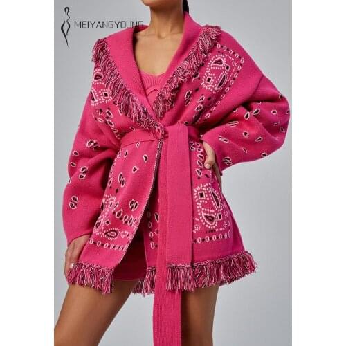 MEIYANGYOUNG Tassel Cashmere Cardigans Kniited Sweater Women Autumn Winter Long Sweater Scarf Collar Womens Coat Jacket 2021