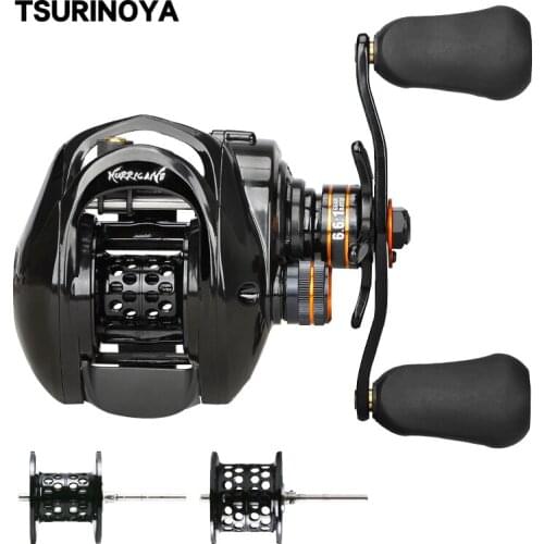 TSURINOYA HURRICANE 150 Baitcasting Reel 216g 6.5:1 Ratio 6+1BB 4kgDrag Power 2 Spool Right Left Long Casting Reel Fishing Wheel