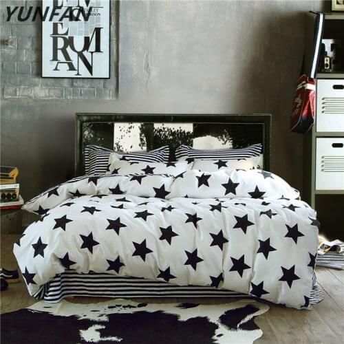 100% Cotton Simple Bedding Set 4Pcs boys cartoon Home Four summer Stars black white twin queen king Duvet Quilt Cover Bed Set