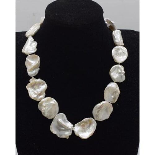 Beautiful freshwater pearl white flat reborn keshi 18-23mm necklace 18" 36"