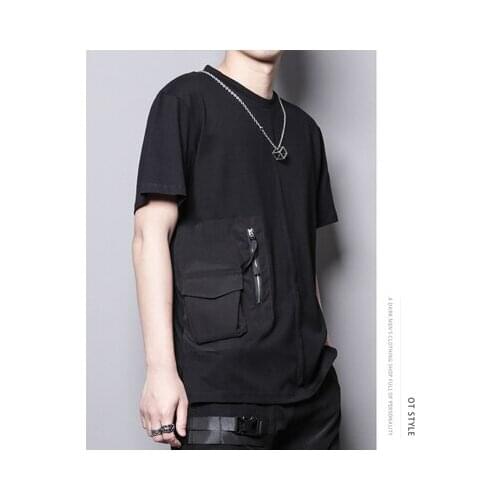 Summer dark pockets of work clothes asymmetric stitching slim round collar casual short-sleeved t-shirt hairdresser fashion