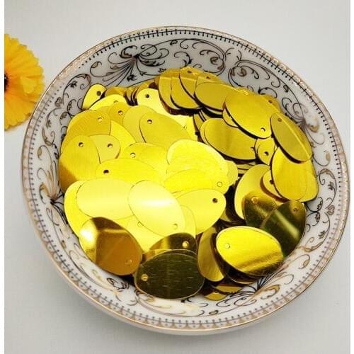 LNHOME 50g/Lot 12*20mm Oval Sequins Dark Gold Loose Flat Spangle Paillettes For Clothing With 1 Hole Needlework Sewing