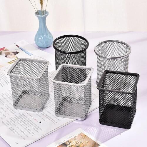 Lovely Creative Fashion Multifunctional Pen Holder Student Desktop Pen Barrel Office Stationery Black Square Metal Storage Box