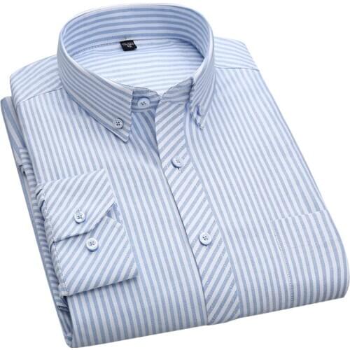 2020 New Arrival 100% Cotton Oxford Men Shirt Male Fashion Solid Striped Plaid Shirt Long Sleeve Dress Causal Shirts DA180
