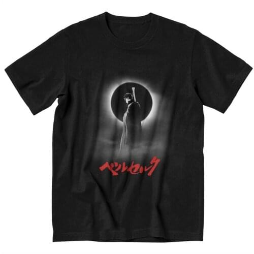 The Black Swordsman Gatsu Tshirts Men Stylish Tee Tops Cotton T Shirts Short Sleeve Anime Manga Moon Berserk T-shirts Gift Merch