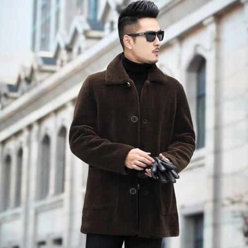 2020 New Men Winter Korean Loosee Turn-down Collar Coat Male Real Lamb Fur Jacket Man Sheep Shearling Outwear Long Overcoat Z88