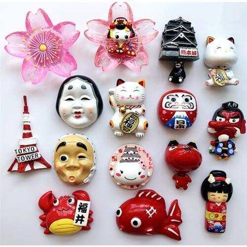 New Hand-painted Japanese Dharma Sakura Dancer Tokyo Tower 3D Fridge Magnets Tourism Souvenirs Refrigerator Magnetic Stickers