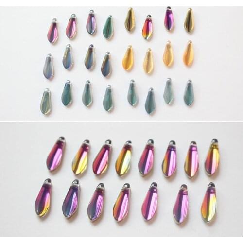 Wholesale 100pcs/lot color print geometry water drop shape glass beads diy jewelry earring/bracelet/necklace accessory