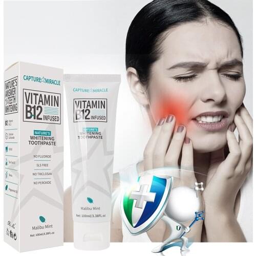 100ml Vitamin B12 Whitening Toothpaste Stain Removal Orally Fresh Oral Hygiene Teeth Cleaning Toothpaste Oral Care Supplies