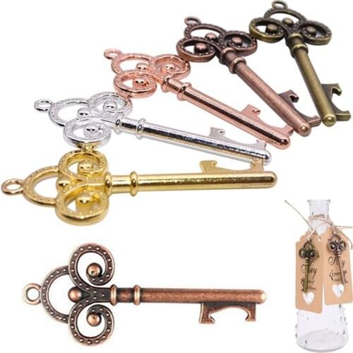 Retro Key Shaped Bottle Opener DIY Metal Portable Beer Wine Bottle Opener Keychain Open Tool for Wedding Kitchen Accessories