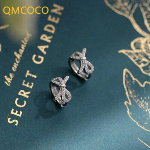 QMCOCO Elegant Bowknot Ear Buckle Design Fashion Exquisite Simple Temperament Earrings Jewelry Earrings For Woman Girl