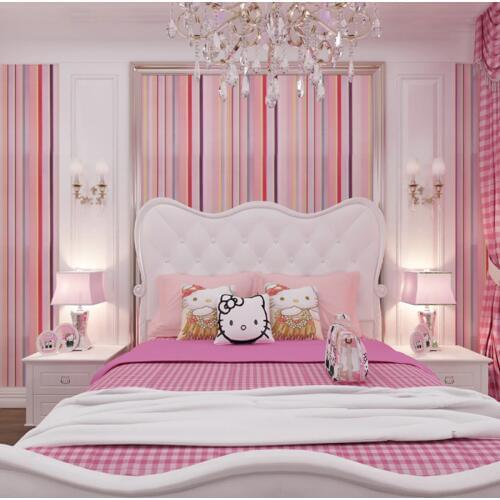 10m Length Colorful Pink Stripes Self adhesive Wallpaper for Girls 'Bedroom PVC Waterproof Wall Papers Home Decor Wall Sticker