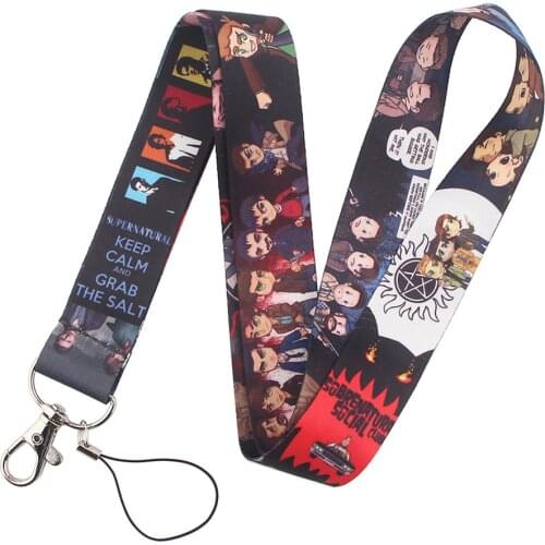 Supernatural Dean Sam Lanyards Keychain Pentacle Hebrew Fashion Print Webbing Neck Straps Mobile Phone Hang Rope ID Card Holder