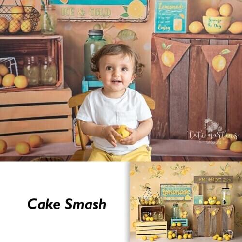 Lemon Theme Cake Smash Birthday backdrop Newborn Kids Lemonade Fresh Squeezed Lemon Sales Shop Portrait Photocall Studio Prop