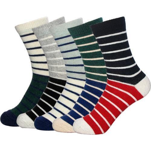 Thick Warm Men Happy Wool Socks off white Harajuku Horizontal Stripes Calcetines Hombre Obvious Compression Sock Skarpetki Meias