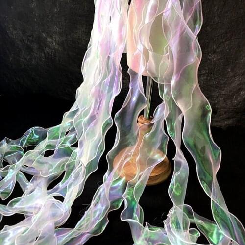 1 Meter Fancy Rainbow Colored Lace Fabrics Mermaid Effect Laser Neon Luster For Women Dress 7CM