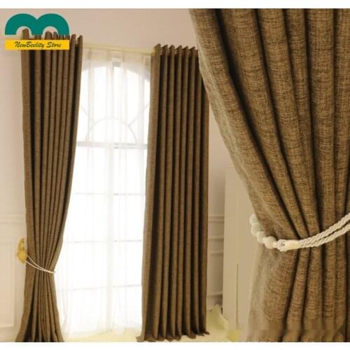 Cotton and Linen Plain Blackout Curtains Custom Curtain Coffee Color Simple Style Curtains for Living Dining Room Bedroom