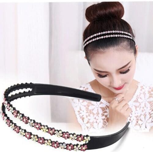 Women Double Rows Rhinestone Hairbands Exquisite Full Drill Plum Blossom Headbands Toothed Comb Plastic Hair Band Hair Jewelry