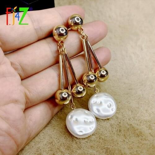 F.J4Z 2021 Trend Irregular Pearl Earrings for Women Baroque Golden Bead Drop Down Statement Earring Lady Gifts Jewelry Dropship