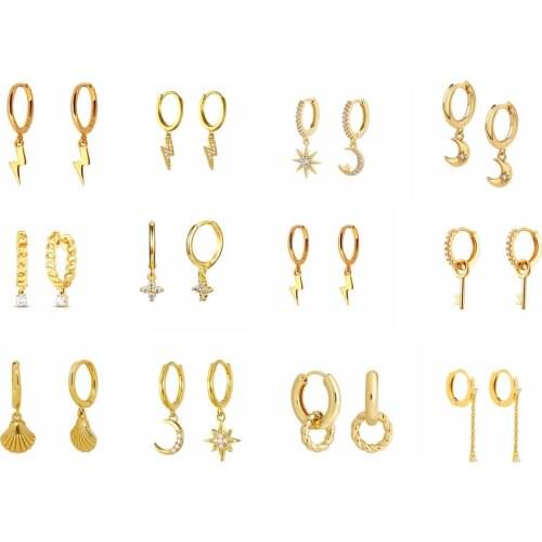 925 Sterling Silver Lightning and Shell Hoop Earrings for Women Korean Simple Earring Girl Anniversary Party Fashion Jewelry