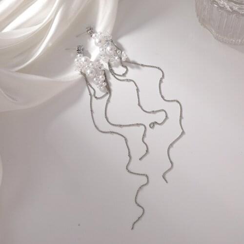 Origin Summer Luxury Crystal Flower Long Tassel Dangle Earring for Women Delicate Pearl Chain Metal Rhinestone Earring Jewelry