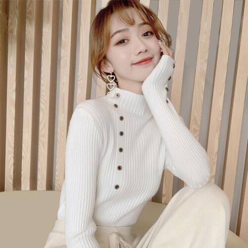 Buttons and a half turtle neck womens bottoming shirt autumn and winter new Korean pullover slim knit sweater