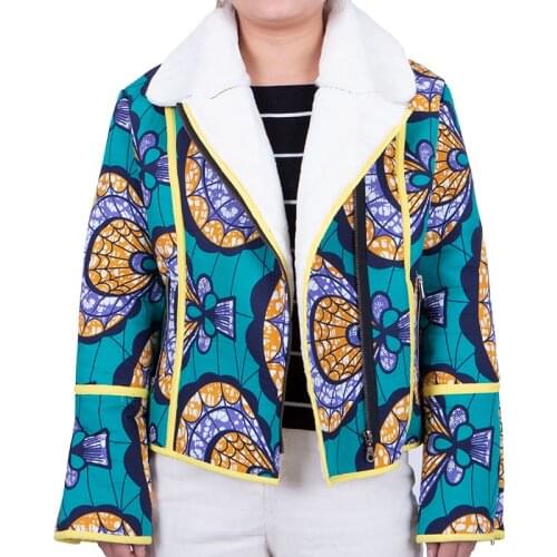 Winter Women Coat African Top Coats with Fur 2019 African Wax Print Warm Oversize Parka Jacket for Women African Clothes WY3512