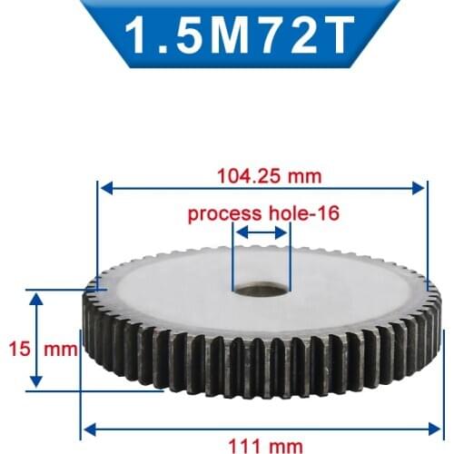 1 Piece 1.5M Spur Gear 72/73/74/75 Teeth 16 mm Process Hole Pinion Gear Low Carbon Steel Material Flat Gear Total Height 15 mm