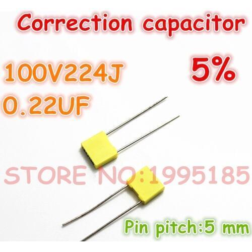 10pcs/lot correction Capacitor 100V224J 0.22UF 224J100 5% Metallized polyester film capacitor Pin pitch 5 mm
