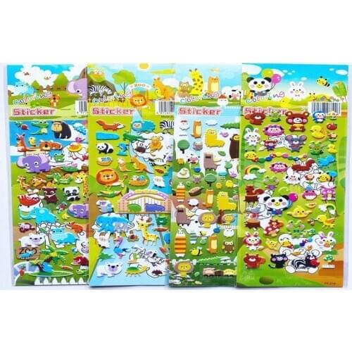 10pcs Animal Stickers Creative Scene Kindergarten Reward Color Bubble Stickers 3D Puzzle Stereo Small Paste