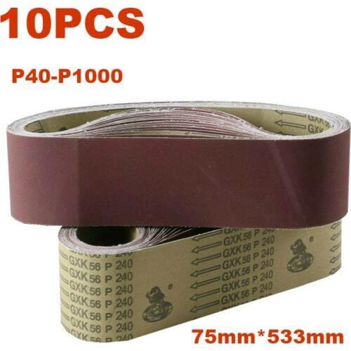 10Pack 533*75mm Sanding Belts 40-1000 Grit Aluminium Oxide Sander Sanding Belts 3"*21" for Polishing Sand Belt Machine