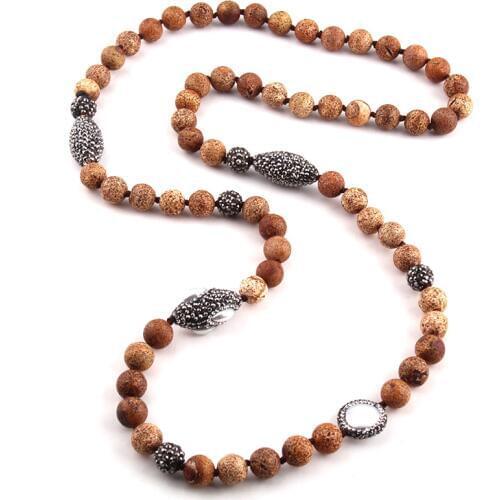 Free Ship Fashion Natural Bark stone Bohemian Tribal Jewelry Handmake Paved Ethnic Long Necklace For Women