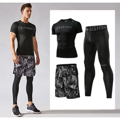 Brand 3pcs/Sets Bjj Rashguard Mens suit MMA Compression Clothing Male MMA T shirts+leggings Fitness Sportswear Workout T-shirt