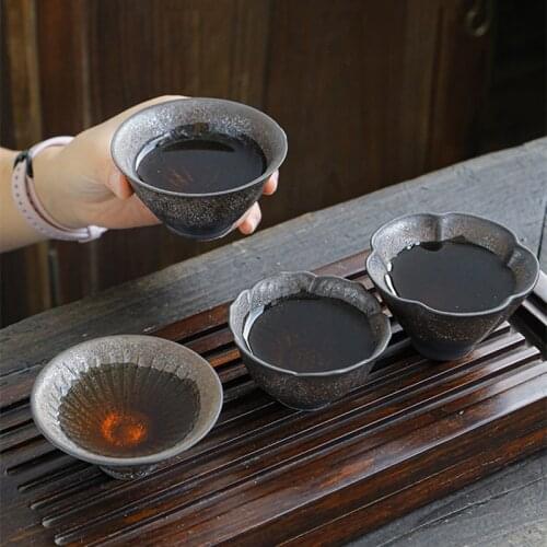 Retro tea master cup ceramic gilt rust glaze teacup kiln changed single cup