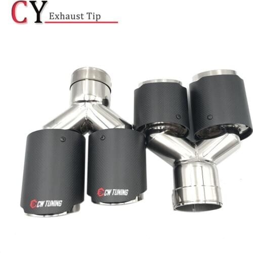 1 Pair Dual Matt Carbon Fiber + Stainless Steel Universal Car Exhaust Tip Double End Pipe for BENZ B-MW VW Honda