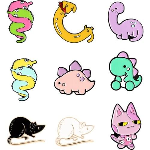 Lovely dinosaur cat snake Dog mouse Enamel Pins Animal Brooches for Women Lapel Pin Backpack Custom Badge Brosche