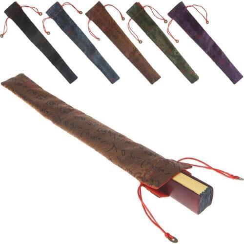 Chinese Calligraphy Decor Folding Hand Fan Bag Dustproof Holder Protector Pouch E15B