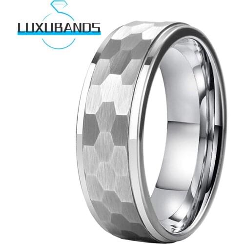 Tungsten Carbide Rings For Men Wemen Stepped Edges 8MM 6MM Hammer Engagement Bands Brushed Finished Comfort Fit