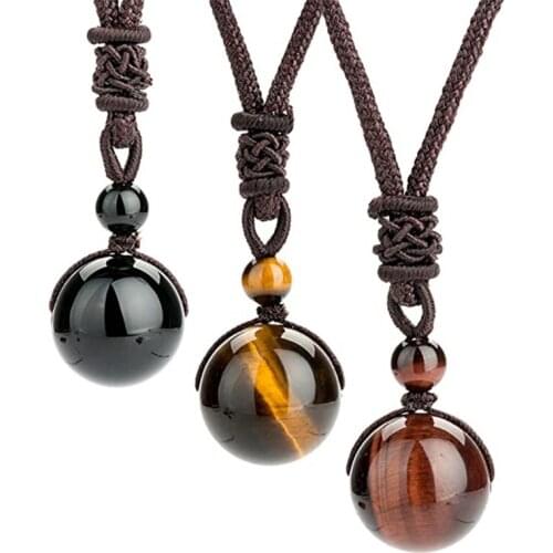Round Polished Stone Necklace for Unisex,Lucky Healing Crystals Pendant X4YA