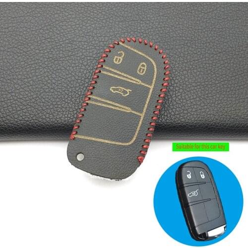 Hot Sale 100% Leather Key Case Cover For Jeep Grand Cherokee Compass Patriot Dodge Journey Chrysler 300C Car Key Chain Fob Cover